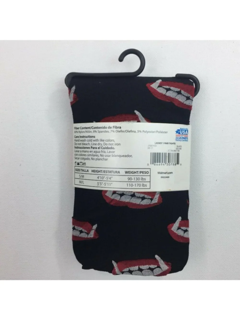 Halloween Costume Adult Black Vampire Teeth Tights M/L Punk Rock Medium Large